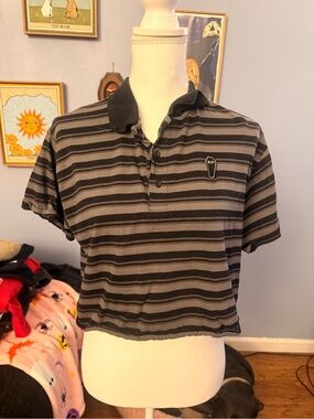 Hot Topic Black and Gray Striped Polo Henley